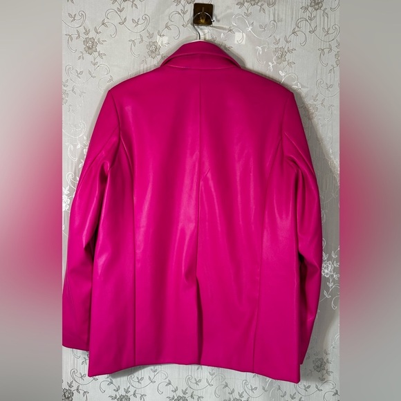 Steve Madden Faux Leather Bold & Bright Pink Blazer Jacket Medium Galentines - Picture 8 of 11